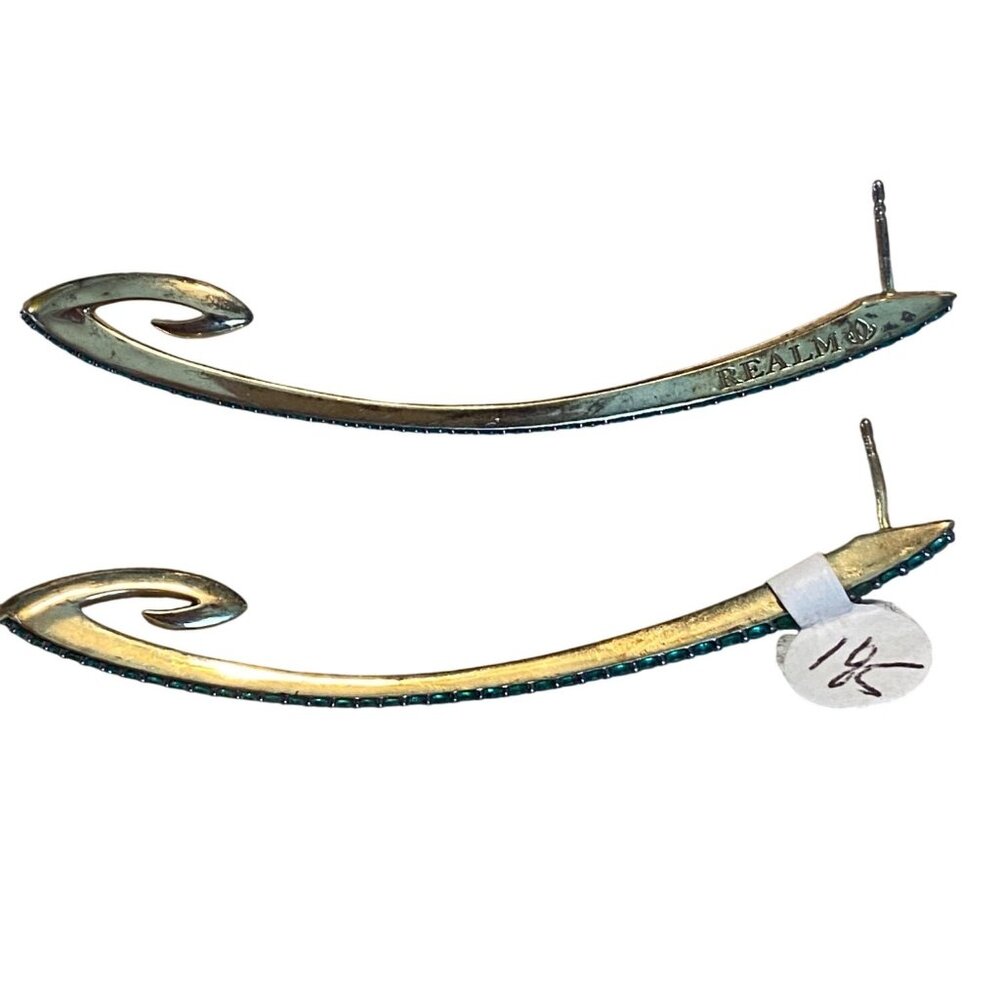Gold & Teal Realm Drop Earrings With Embellished Crystals For Women